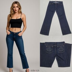 Michael Kors Signature Embroidered Dark-Wash Low-Rise Raw Cut Cropped Jeans 10